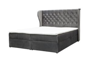 lit design luxe coffre 160x200 capitonne avec matelas boxspring gris