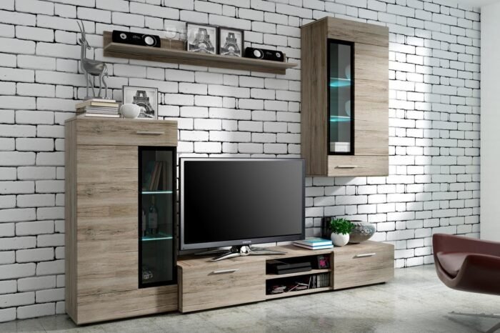 meuble tele mural pas cher design en bois pas cher
