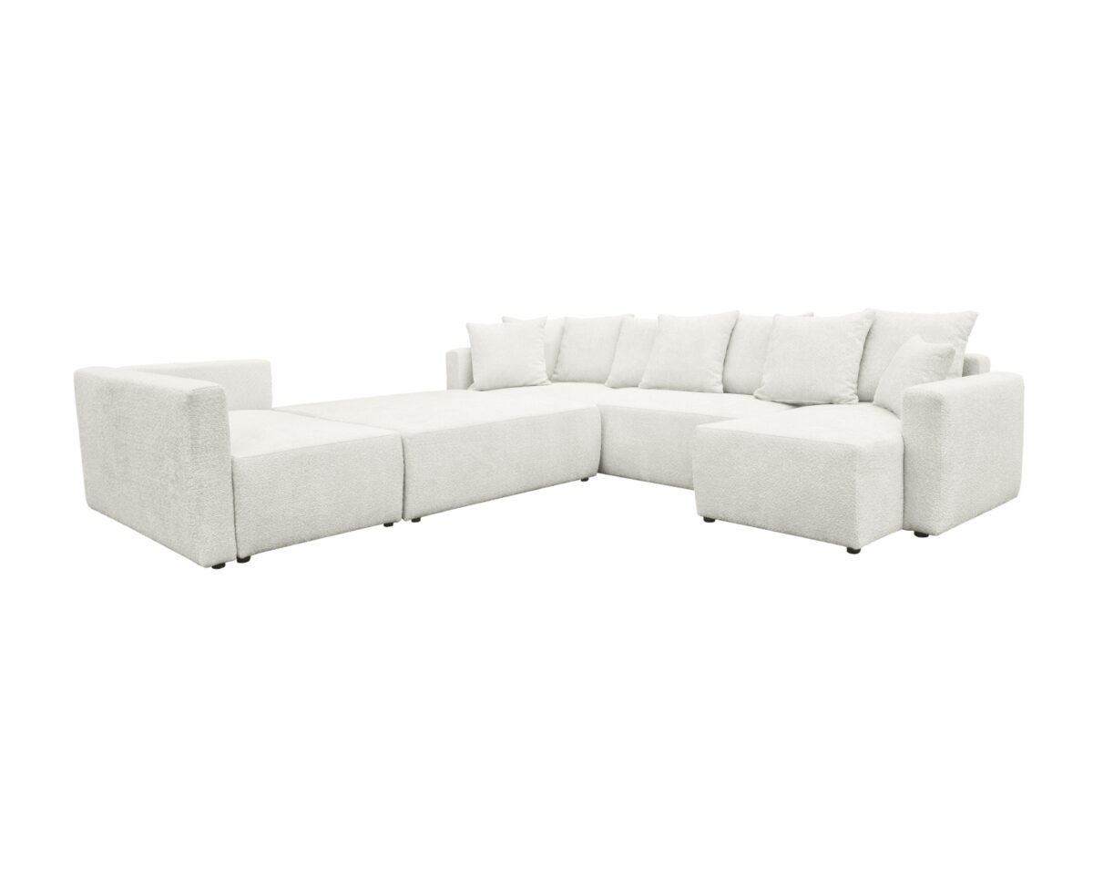 canape tissu bouclette doux blanc panoramique convertible lit