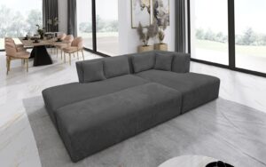 canape modulable design velour angle avec pouf