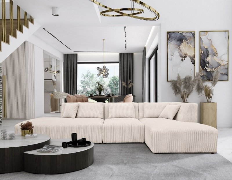 canape modulable velour cotele beige sofa style