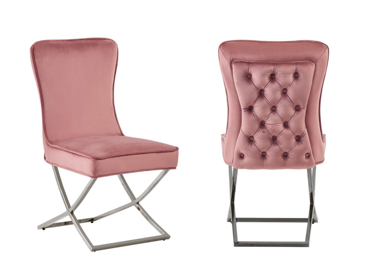 chaise salle a manger velours rose design