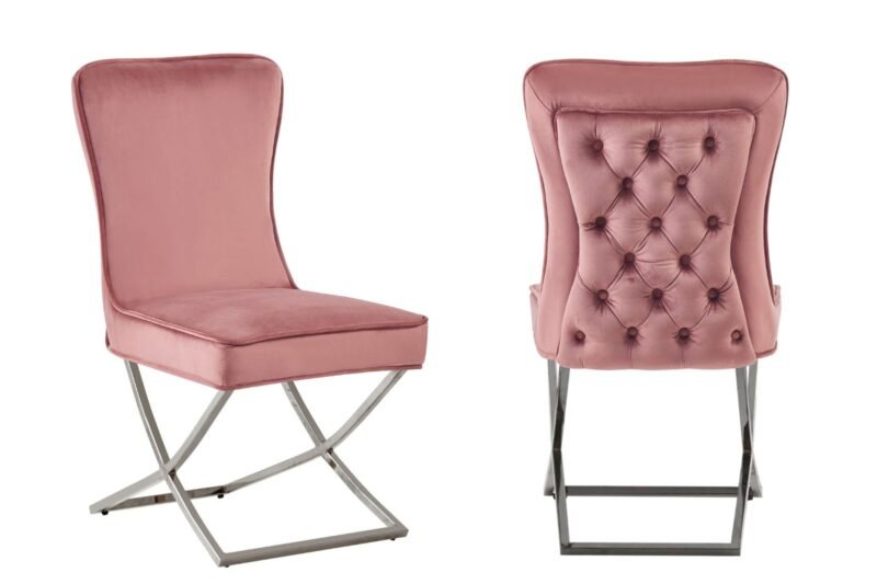 chaise salle a manger velours rose design