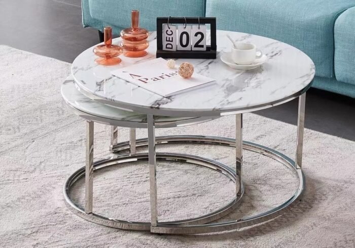 table ronde gigogne effet marbre design