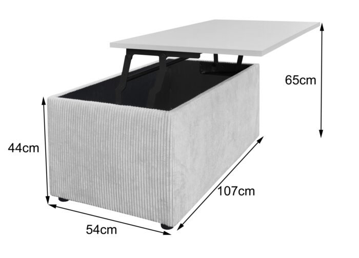 table basse velours cotele gris avec coffre rangement