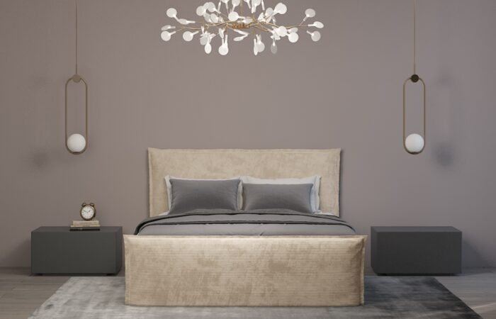 lit boxspring 140x200 avec coffre velours cotele