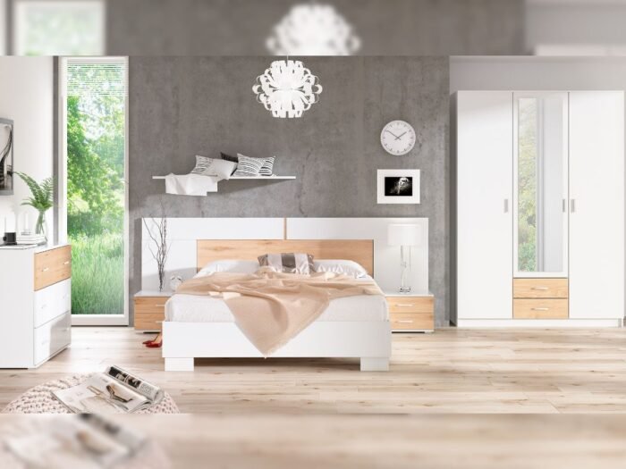 chambre a coucher moderne bois et blanc
