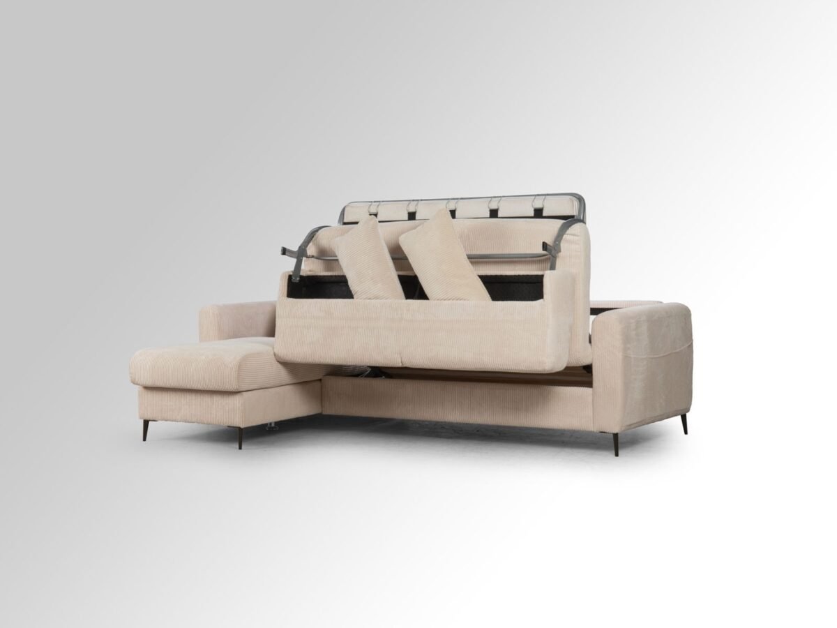 canape ouverture express en velours beige convertible