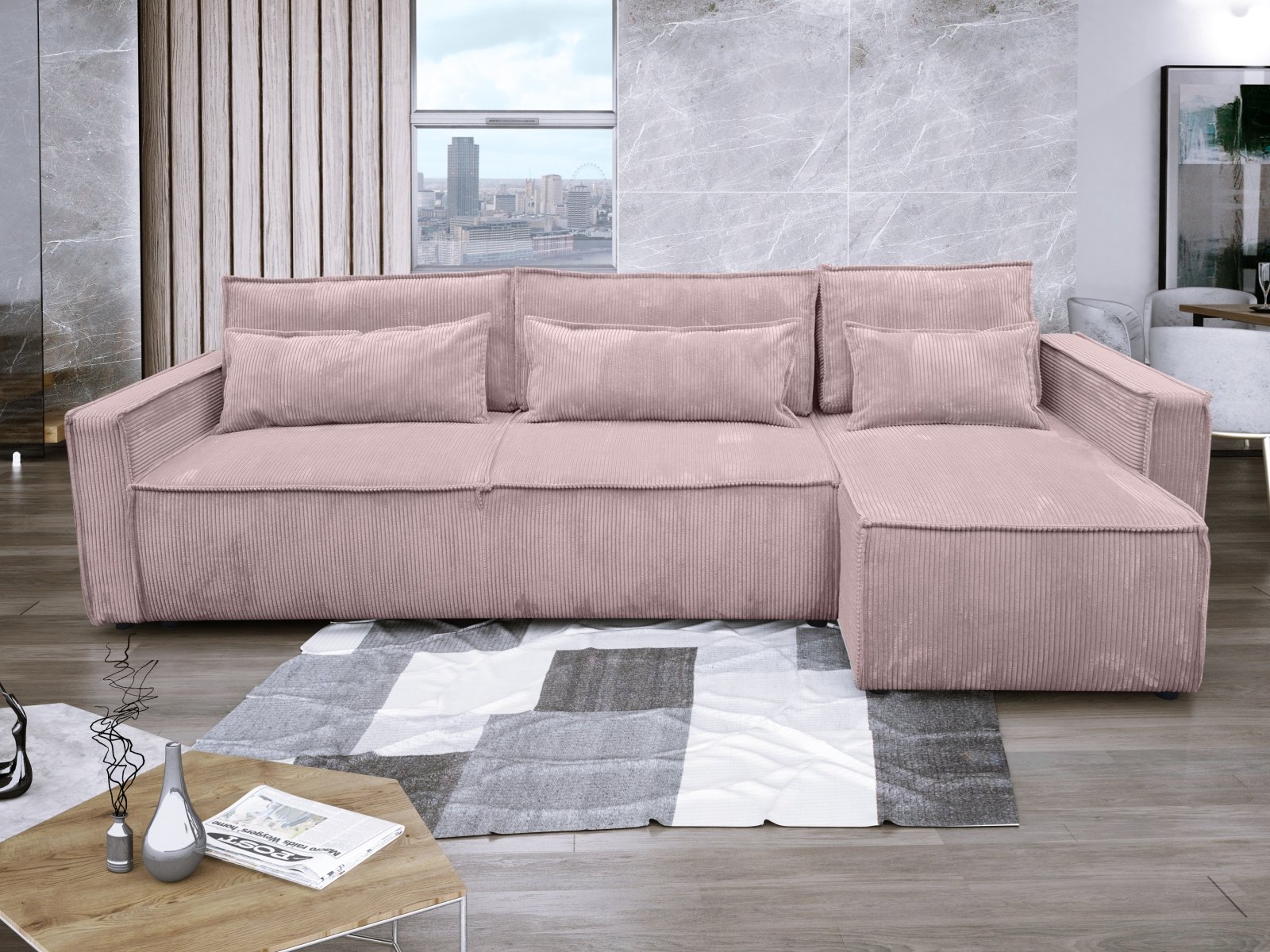 canape velours cotele eva xl rose