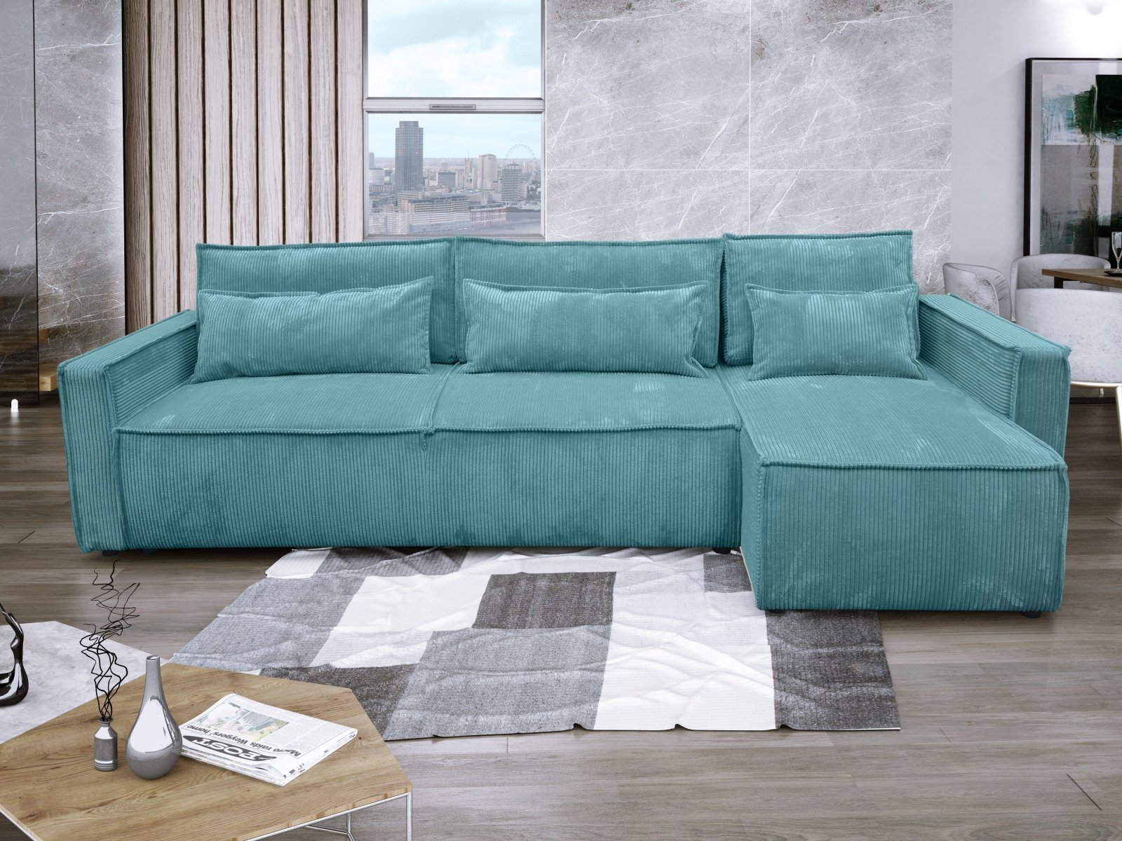 canape velours cotele eva xl turquoise