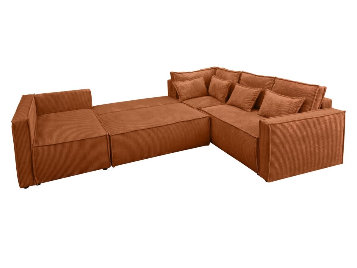 canape panoramique velours cotele terracotta convertible en lit