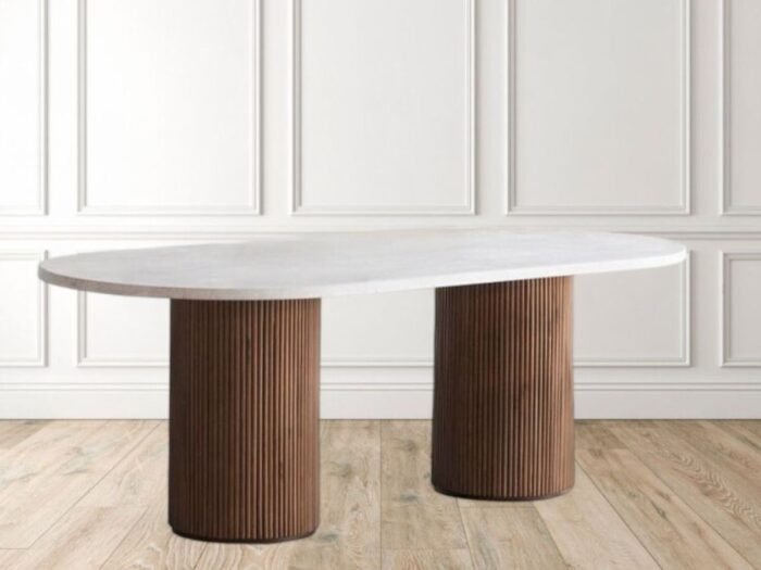 table a manger travertin et bois ovale design sofa style