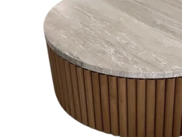 table basse ronde travertin et bois design
