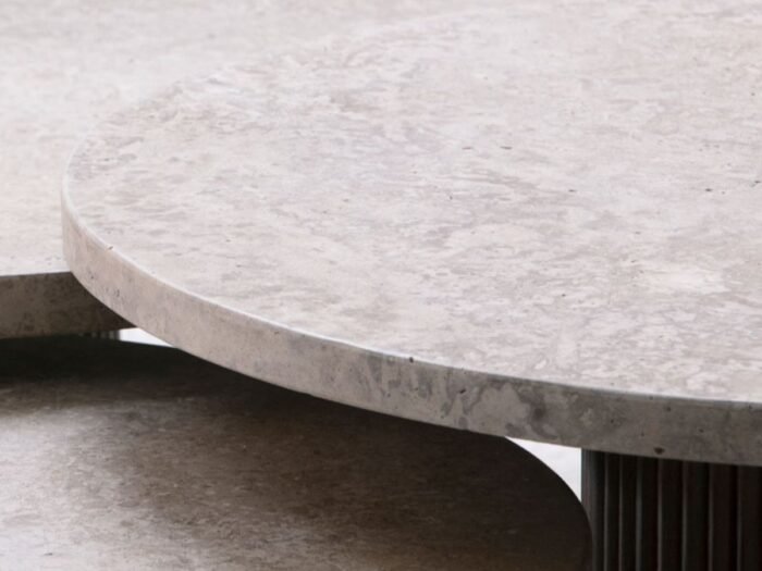 table basse ronde travertin et bois pierre naturelle