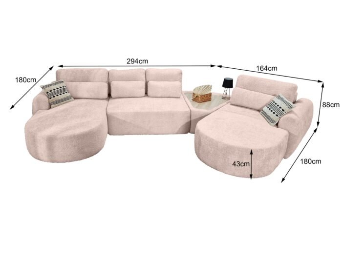 canape 4 places design convertible avec coffre rangement rose angle droit