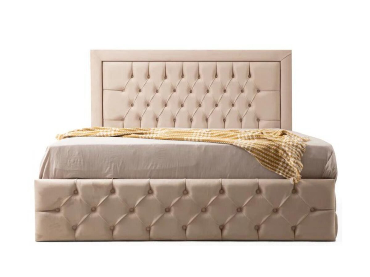 cadre de lit en velours capitonne avec sommier beige