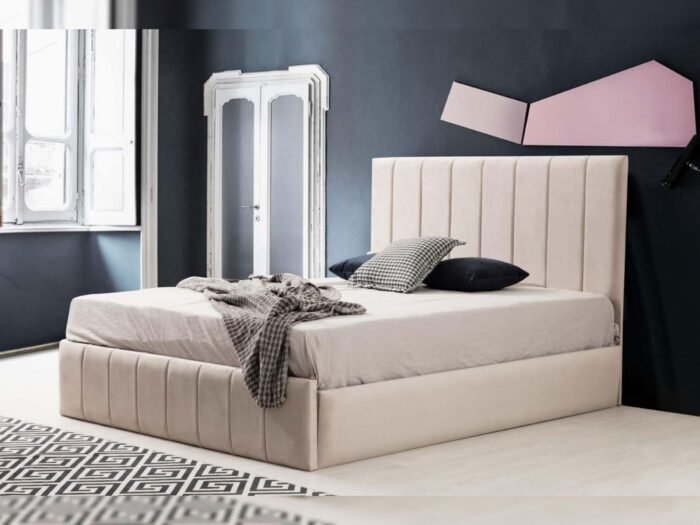 lit 2 personnes en velours beige