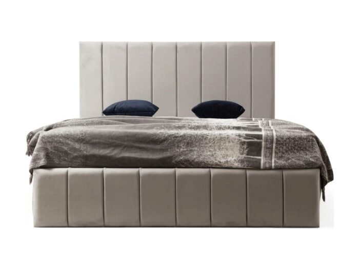 lit 2 personnes en velours gris 180x200 sans sommier