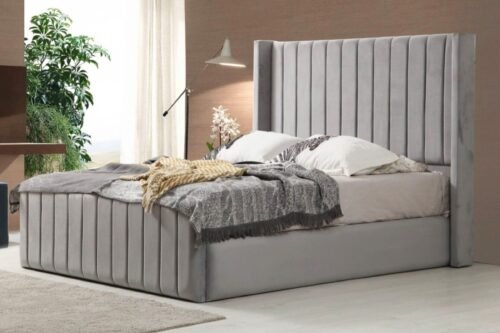 lit velours gris 140x190 sans sommier