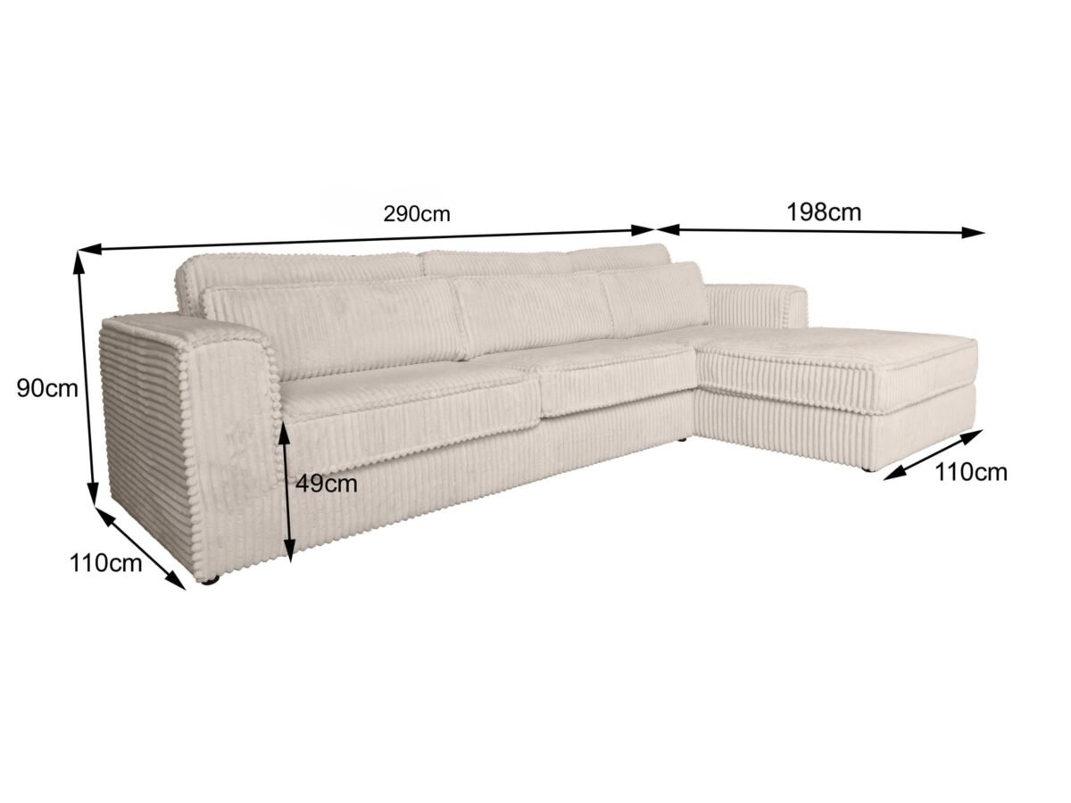 canape ressorts ensaches velours cotele 290x198cm