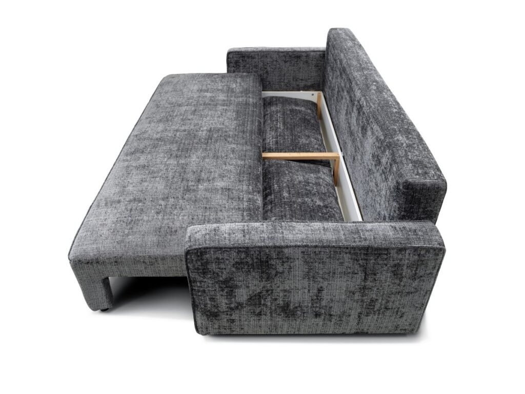 canape convertible en lit gris anthracite avec coffre rangement