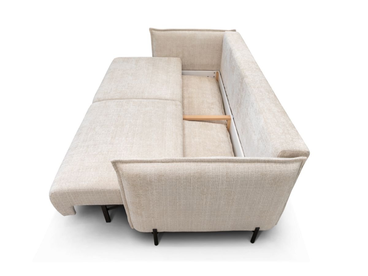 canape droit convertible 3 places beige avec coffre rangement