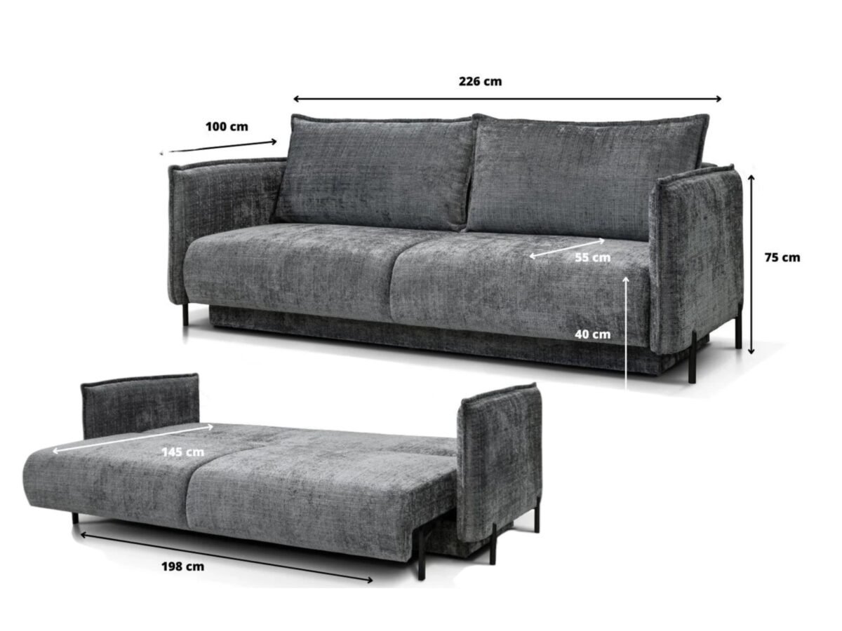 canape droit convertible 3 places dimensions gris anthracite