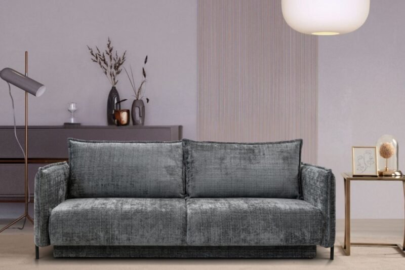 canape droit convertible 3 places gris anthracite