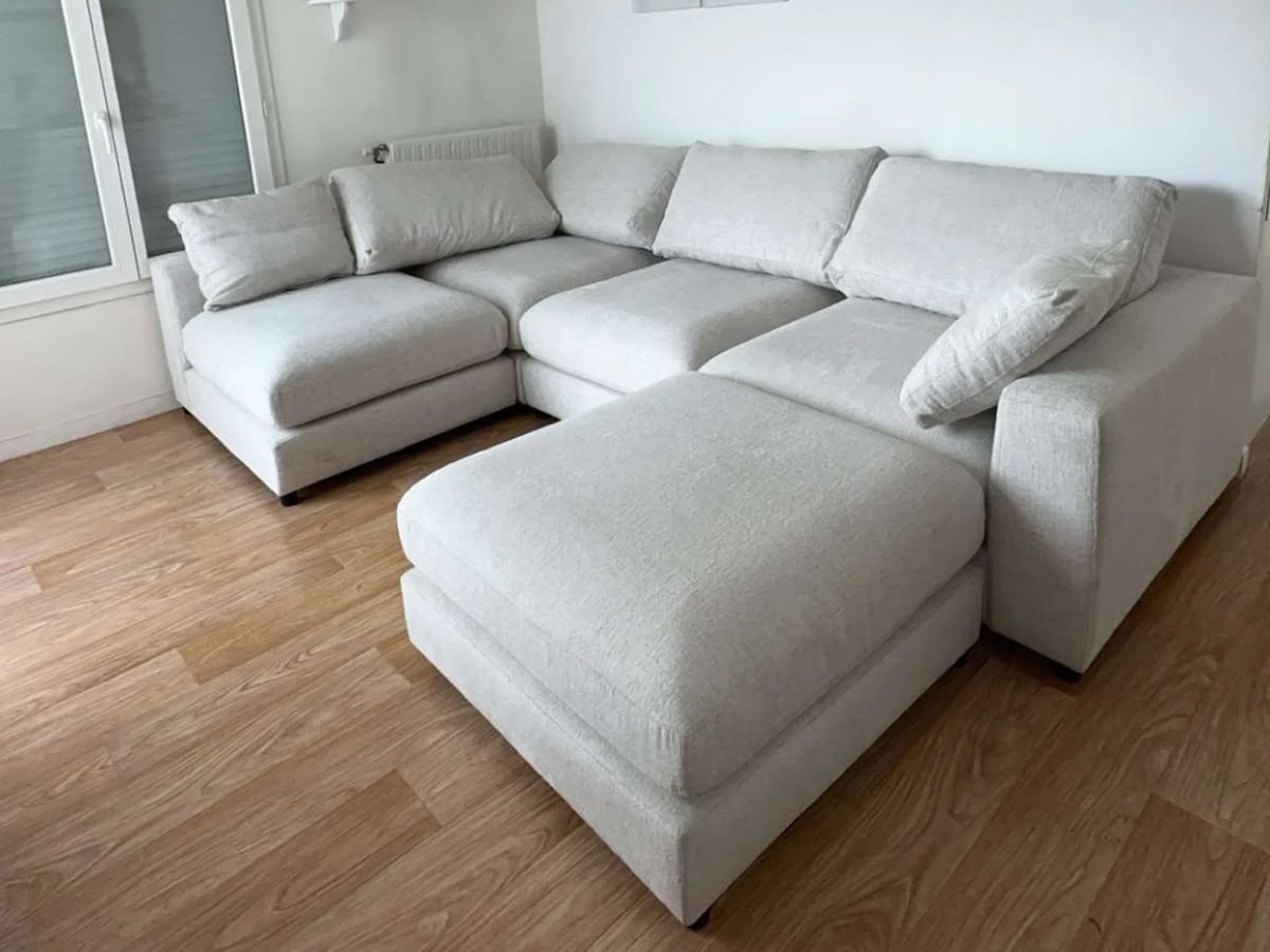 canape modulable en tissu chenille 4 places 1 pouf pas cher